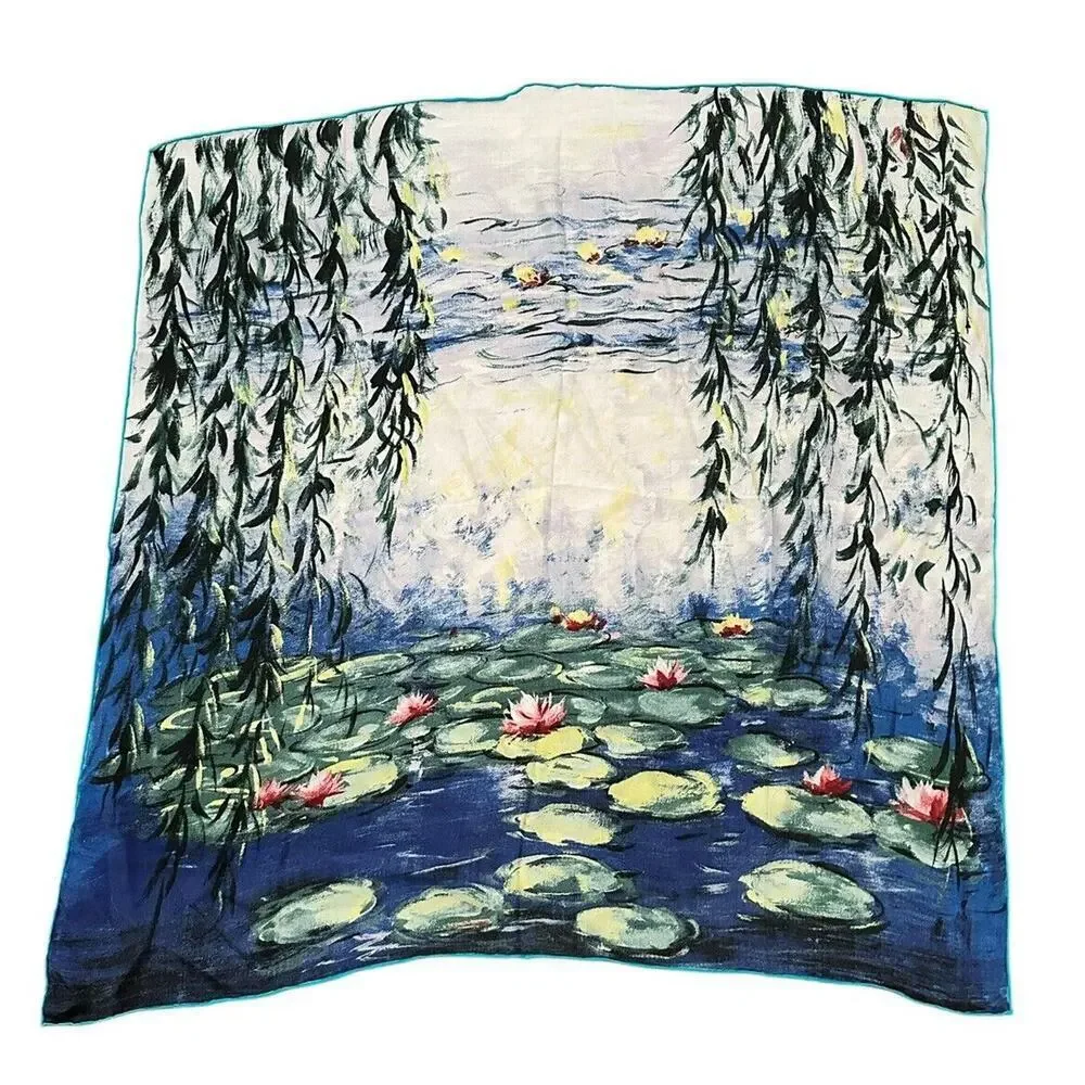 Claude Monet 34x34 Water Lilies/Nympheas Impressionistic Style Silk Scarf